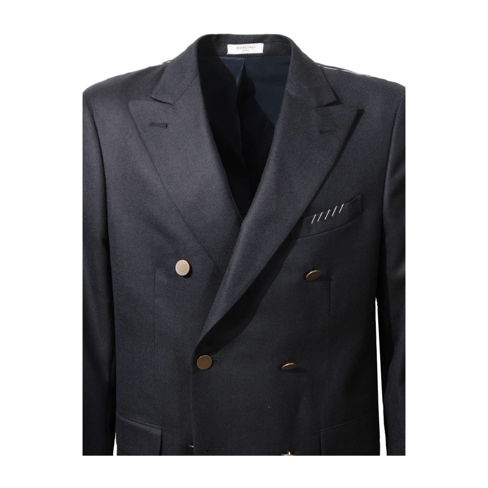 Boglioli Blauwe Wol Peak Revers Jas Blue Heren