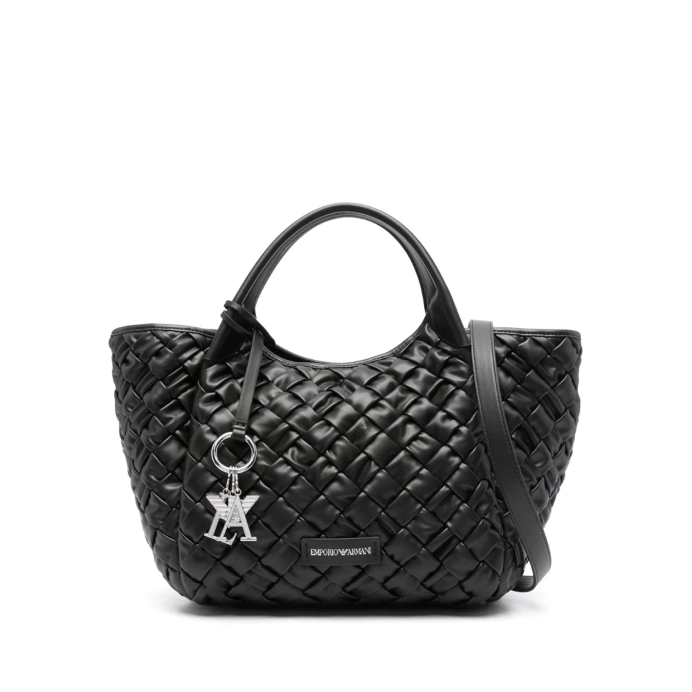 Emporio Armani Zwarte tas met gevlochten ontwerp en logohanger Black Dames