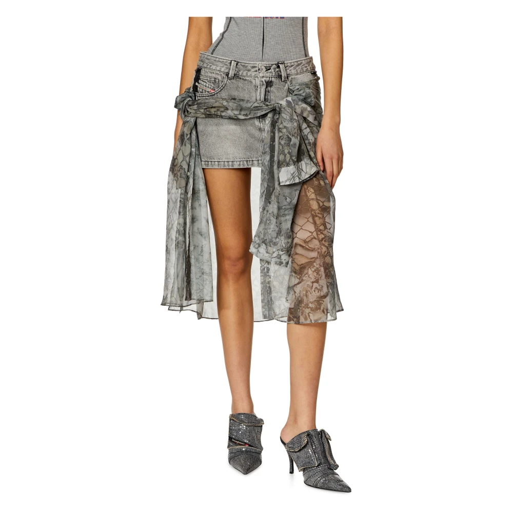 Diesel Denim mini skirt with chiffon overlay Gray Dames