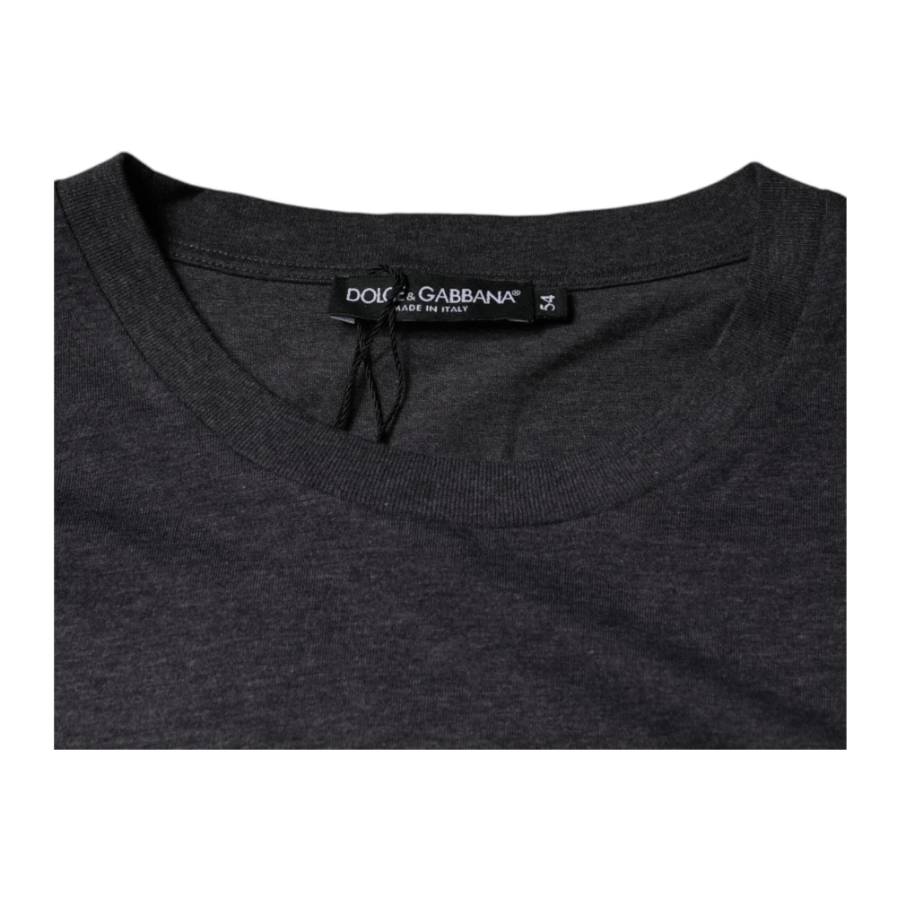 Dolce & Gabbana Grijze Katoenen Logo Patch Crew Neck T-shirt Gray Heren