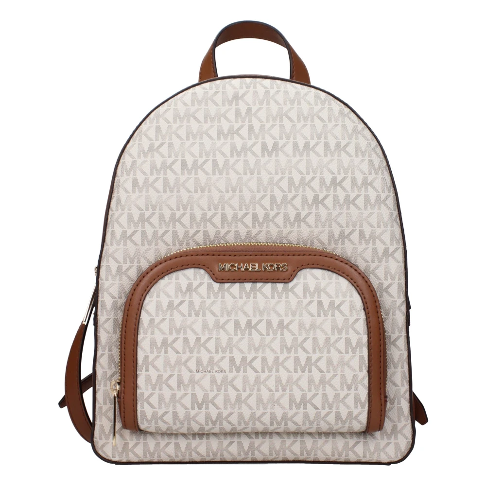 Michael Kors Damen Weiß Mk Jaycee Serie 24 Reißverschluss Klassischer Monogramm Beschichtetes Canvas Und Leder Rucksack Rucksack Vanille Braun 35S2g8tb2b-1 - Image 6