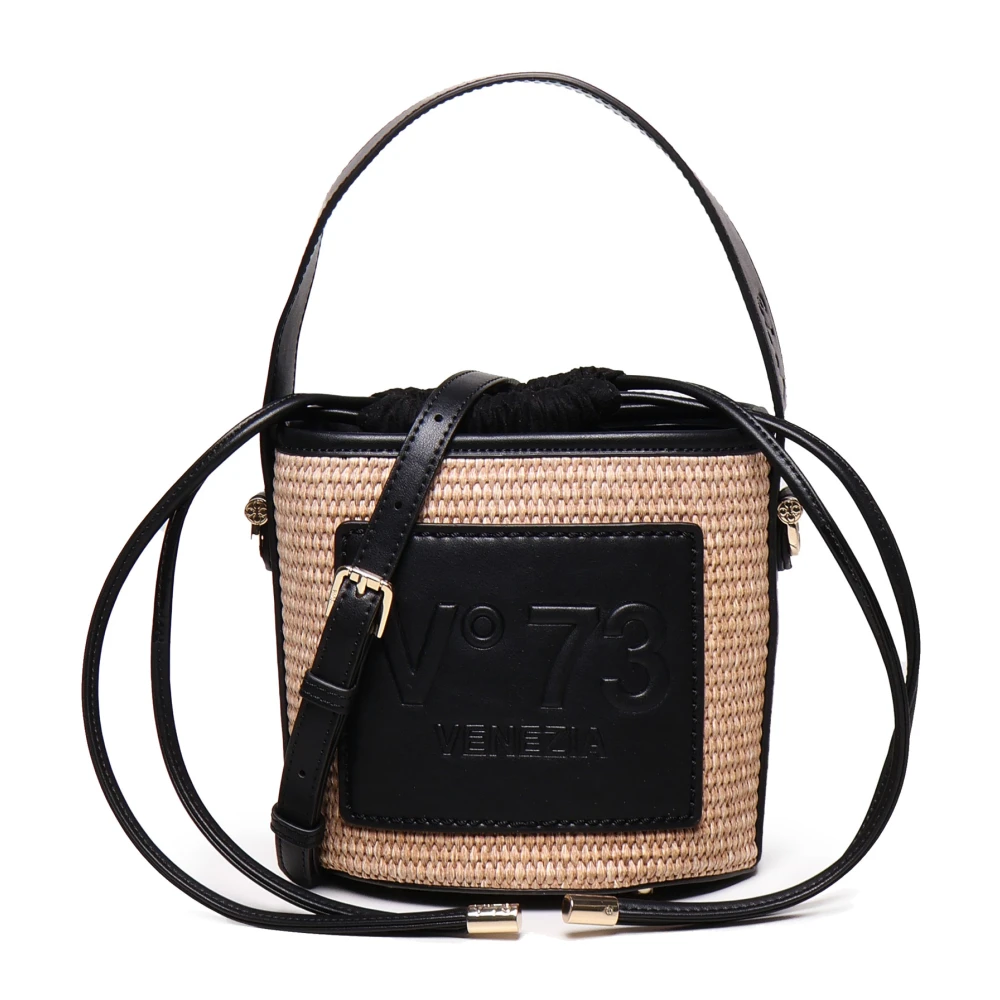 V73 Zwarte Stro Emmer Tas met Trekkoord Multicolor Dames