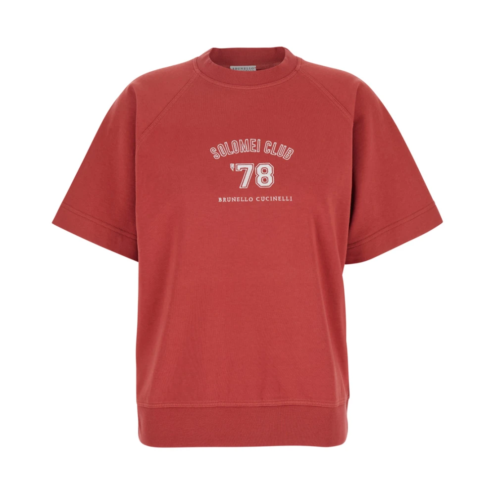 BRUNELLO CUCINELLI Rode ronde hals T-shirt met print Red Dames
