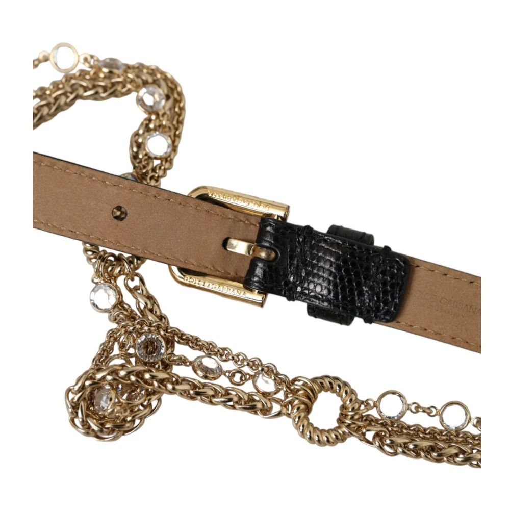 Dolce & Gabbana Kristallen Leren Taille Riem Black Dames