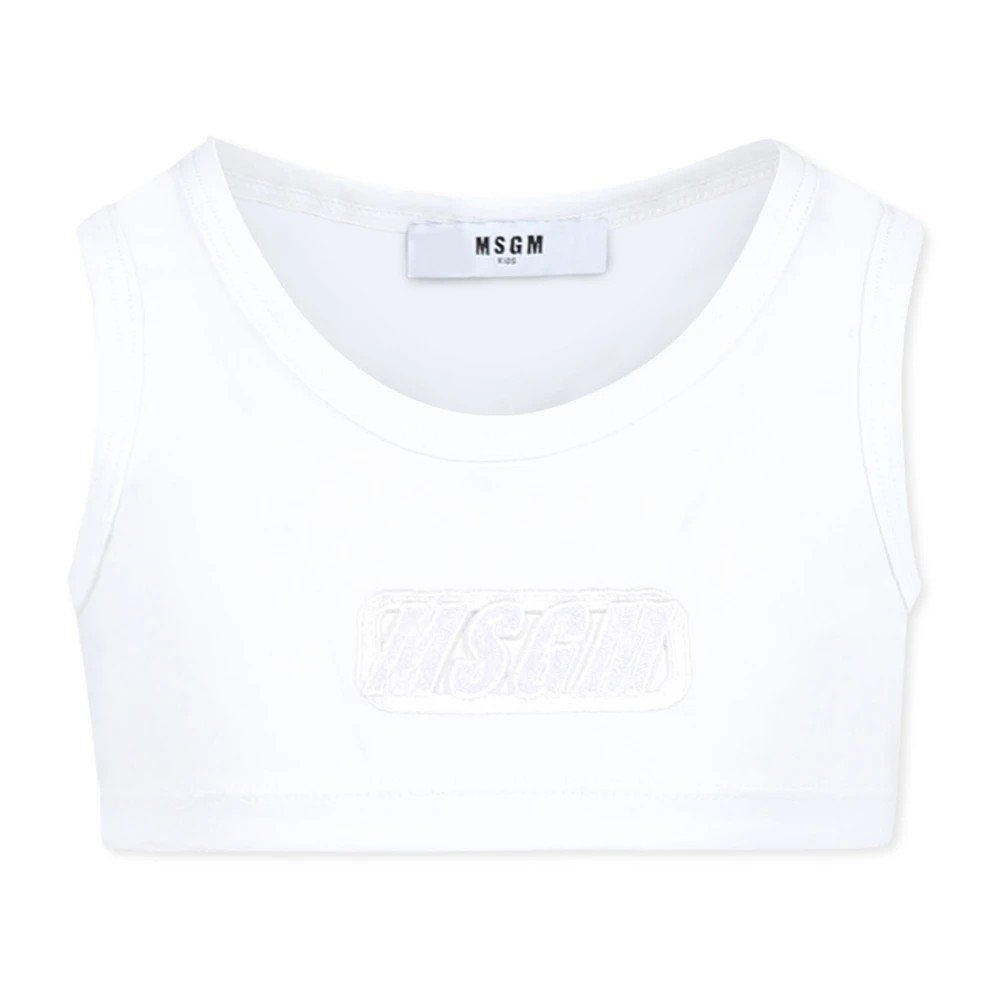 MSGM Vit Bomull Crop Tank Top med Skuren Detalj White, Flicka