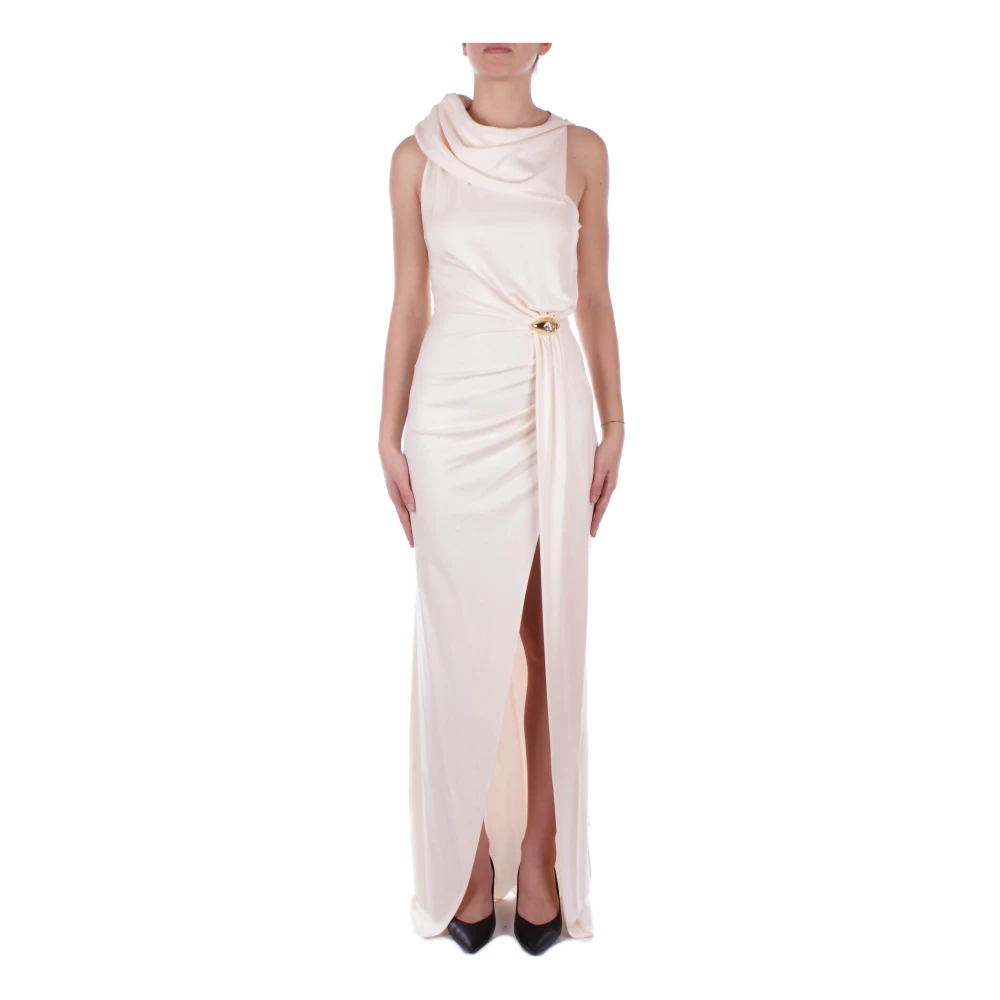 Elisabetta Franchi Rode Loper Versierde Slimme Jurk Beige Dames