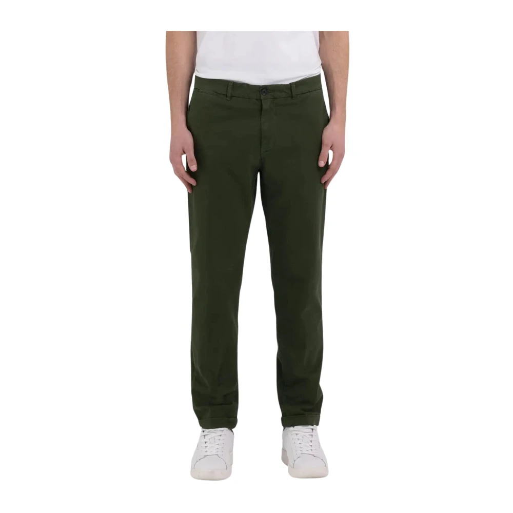 Replay Slim Fit Elastic Gabardine Chino Broek Green Heren