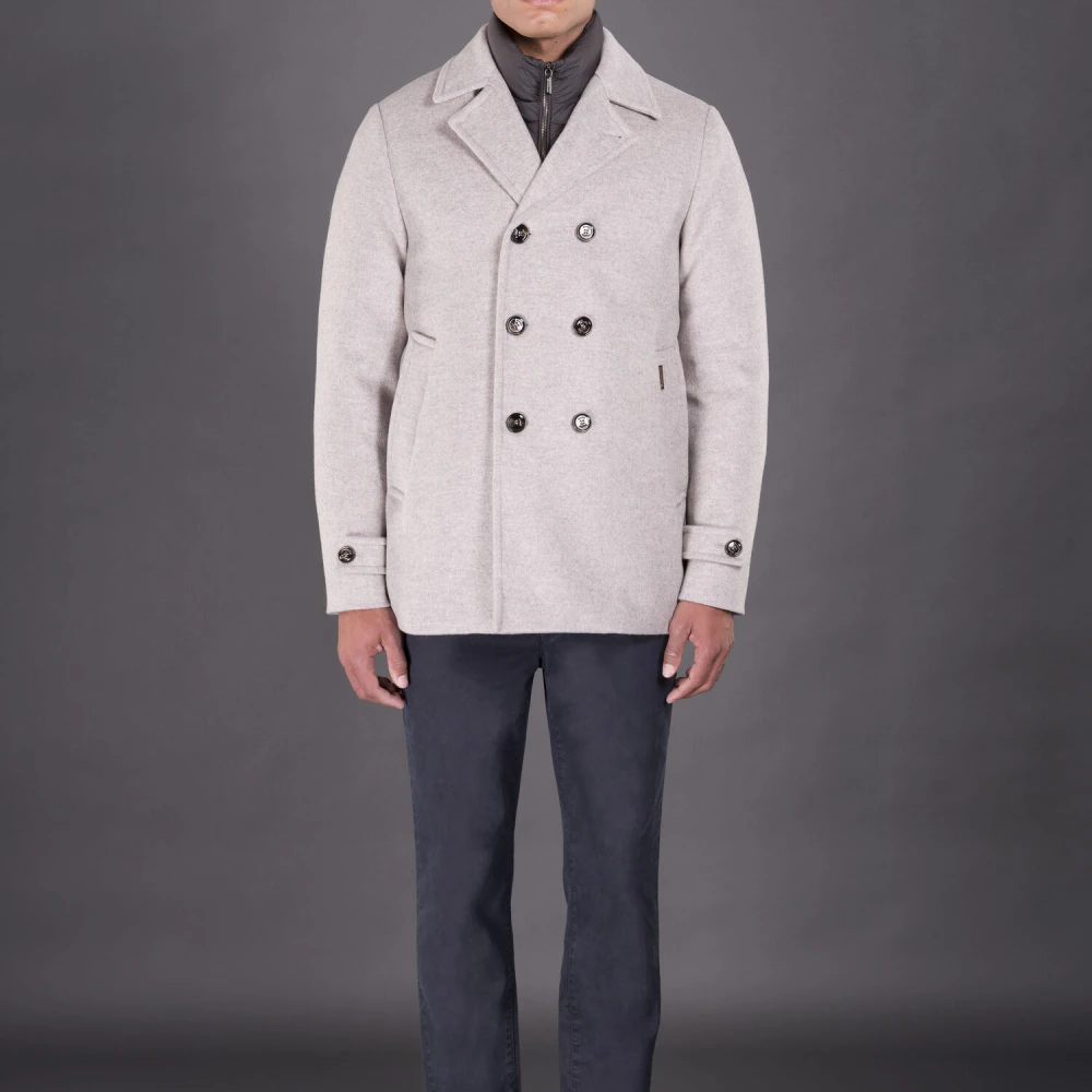 Moorer Gewatteerde dubbelrijige peacoat Beige Heren