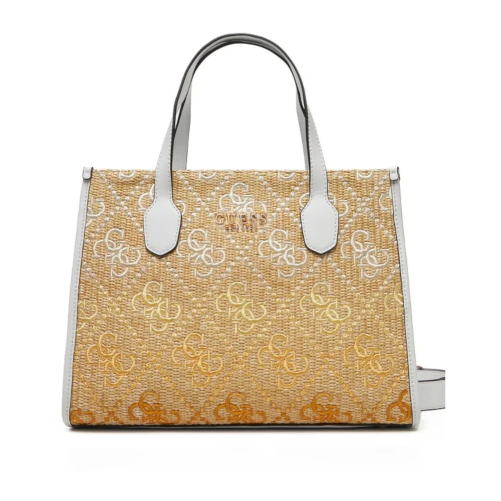 Guess Stro Tote Tas met All-Over Logo Beige Dames