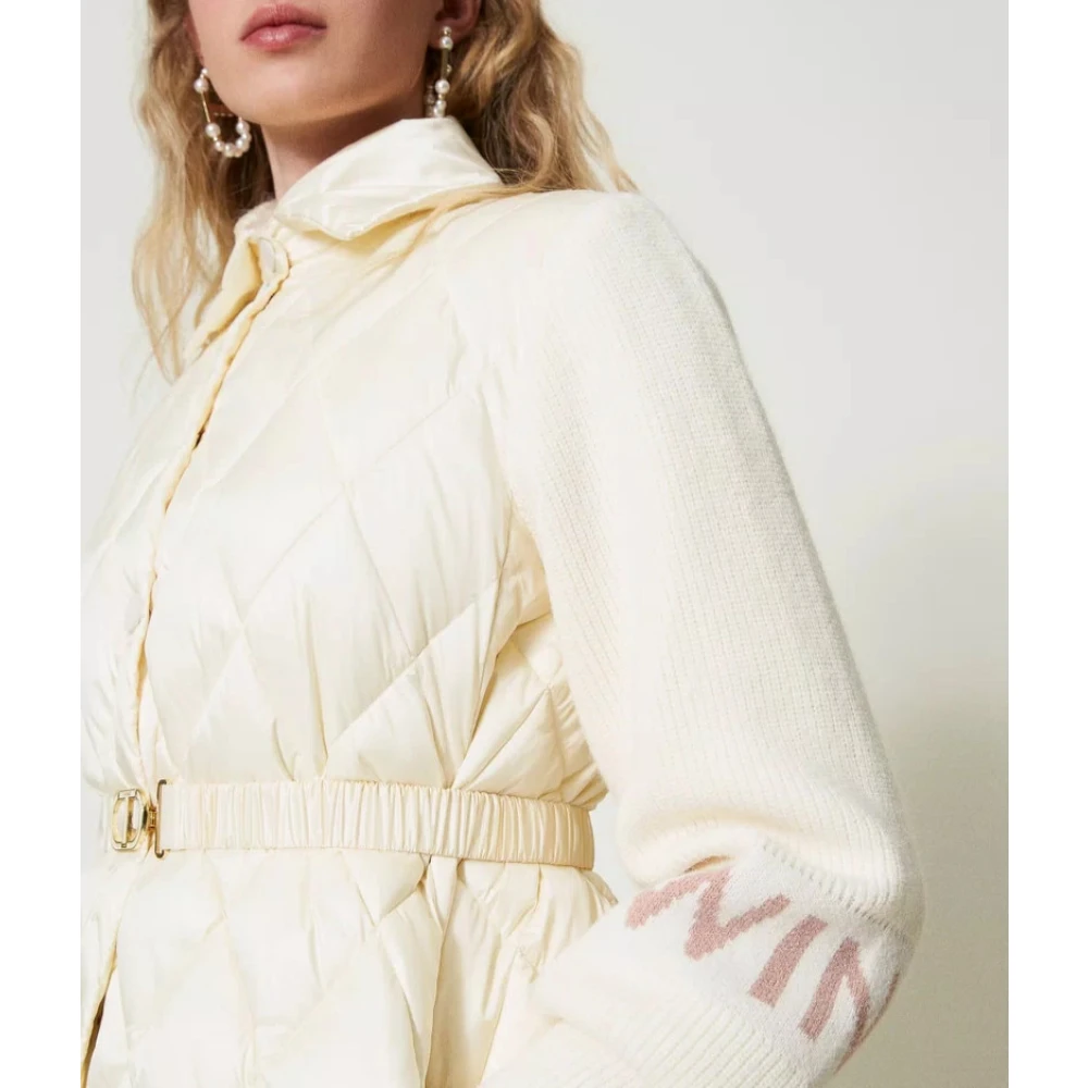 Twinset Gewatteerde Gebreide Mouw Pufferjas Beige Dames