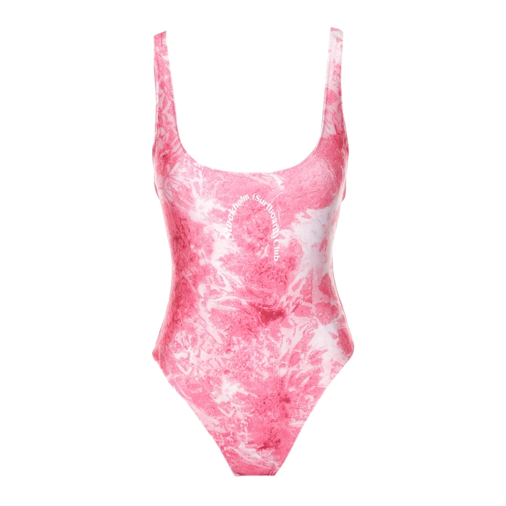 Stockholm Surfboard Club Open Back Swimsuit met Printlogo Pink Dames