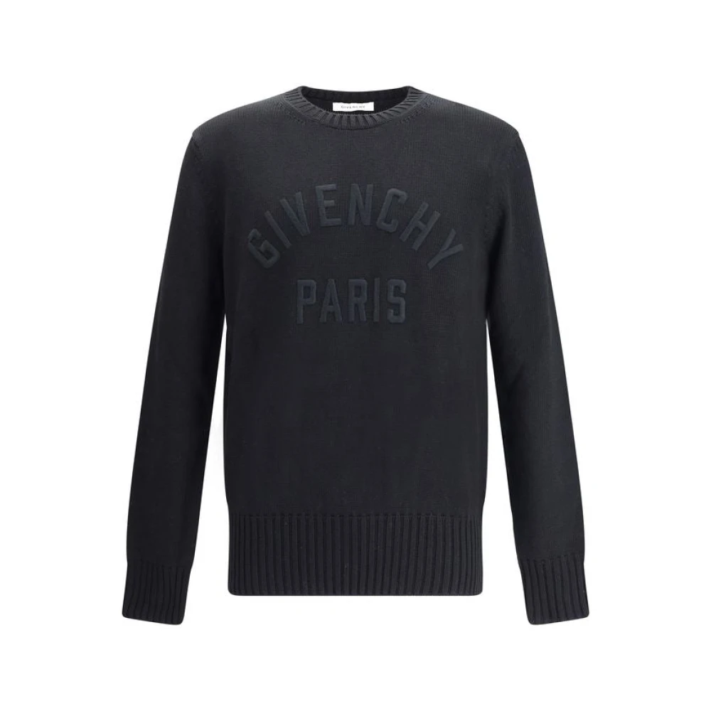 Givenchy Men's Black Logo Embroidered Cotton Sweater