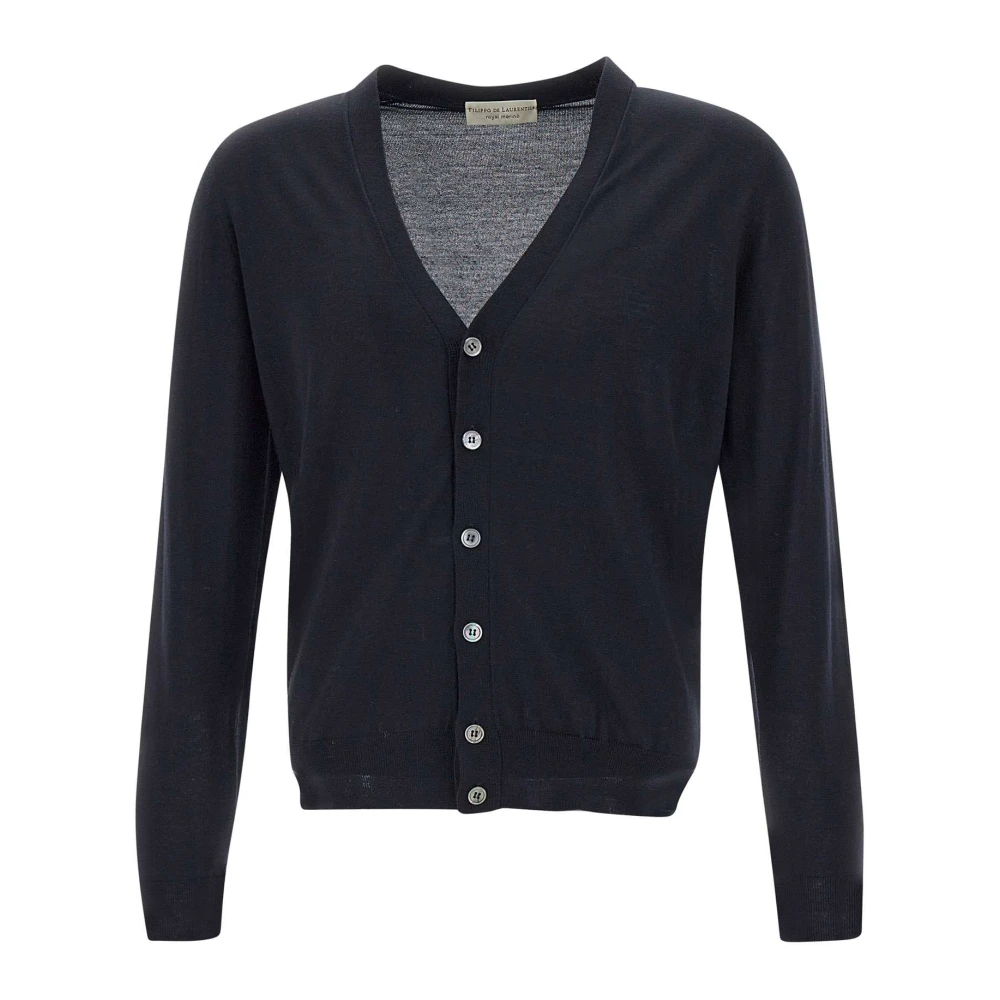 Filippo De Laurentiis Merino Wol Vest Navy Blauw V-Hals Blue Heren
