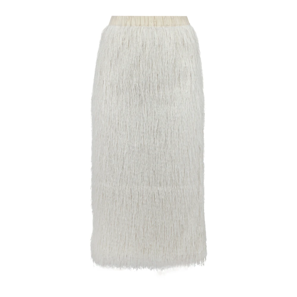 Alysi Midi rok met franjes en elastische taille Beige Dames