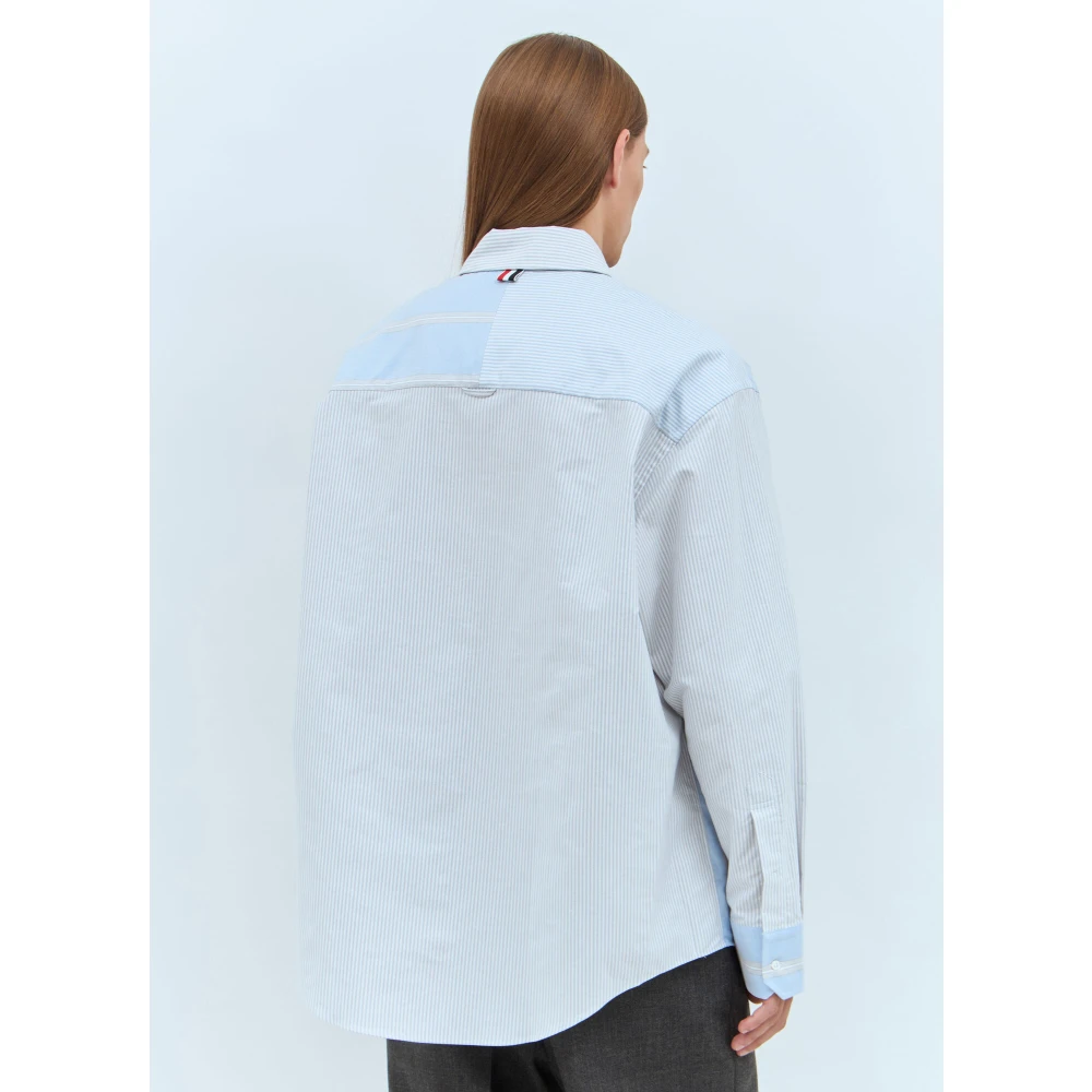 Thom Browne Gestreept Contrast Shirt Klassieke Kraag Blue Heren