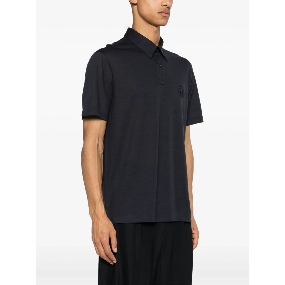 Brioni Wollen Polo Shirt 2 Knopen Blue Heren