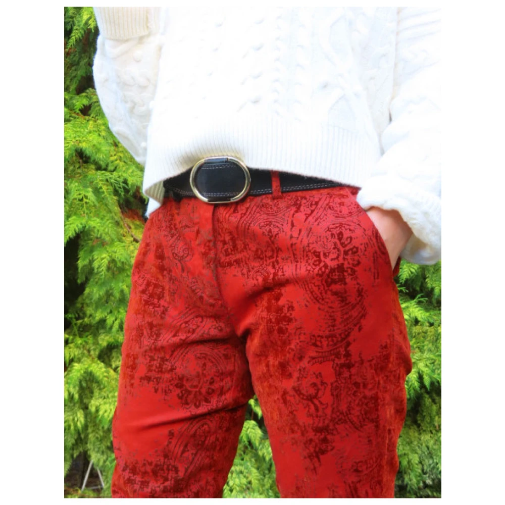 Mason's Slimme Velvet New York Broek met Kasjmier Motief Red Dames