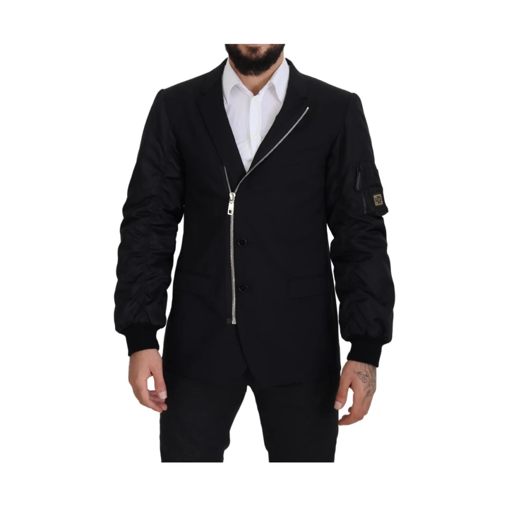 Dolce & Gabbana Men's Black Light Jackets, L, Wool Logo Jacket