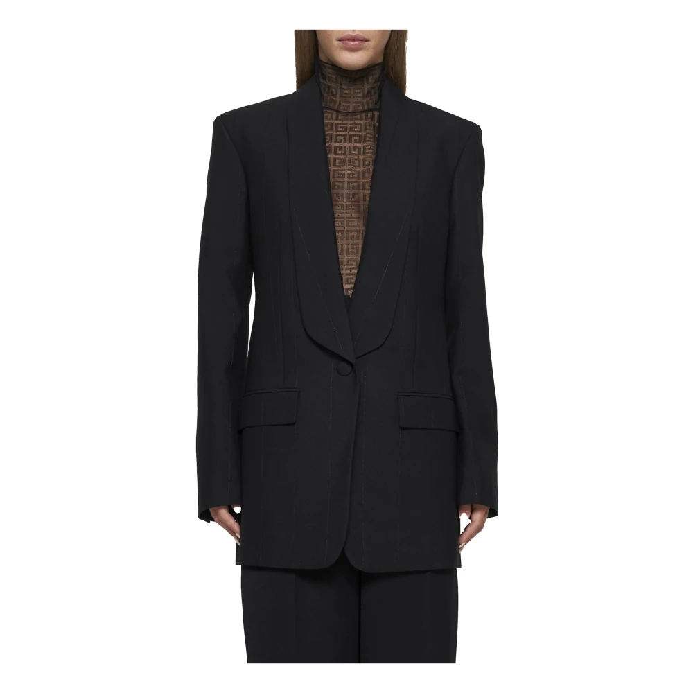 Givenchy Zwarte Lange Getailleerde Blazer Strepen Black Dames