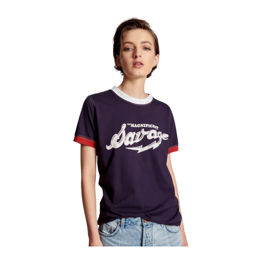 One Teaspoon Navy Blue Savage T-shirt Multicolor Dames