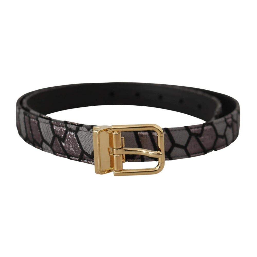 Dolce & Gabbana Multicolor Patchwork Leather Gold Jaquard Belt - 90 cm / 36 Inches - Image 3