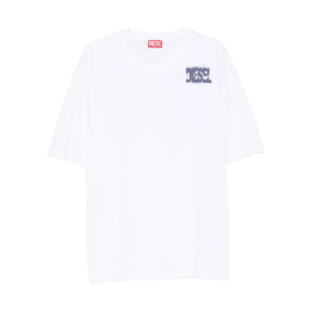 Diesel Herr Vit Toppar S, T-Shirt Med Korta Ärmar Och Logga