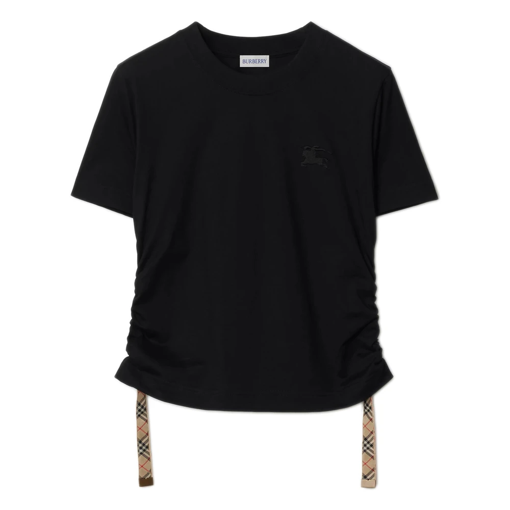 Burberry Women's Black Check Trim Cotton T-Shirt