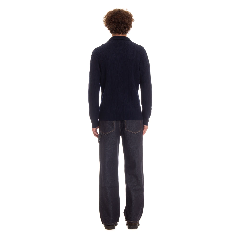Drumohr Blauwe Trui met Geribbelde Details Blue Heren