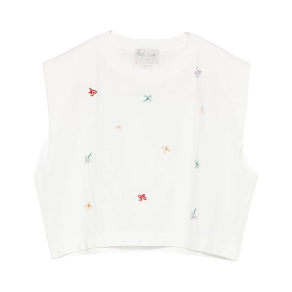 Forte Forte Women's White Embroidered Sleeveless Cropped Top