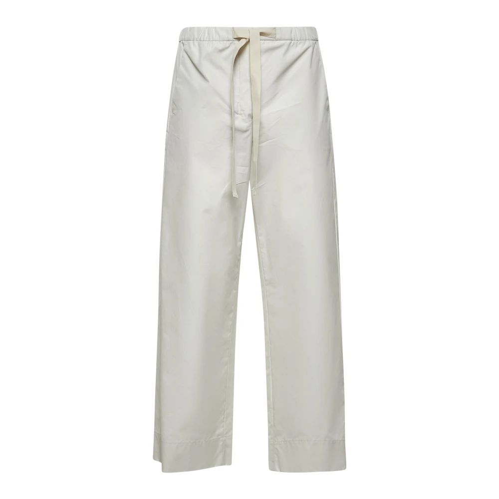 Max Mara Women's Beige Wide Trousers, M, Ecru Cotton Trousers With Drawstring