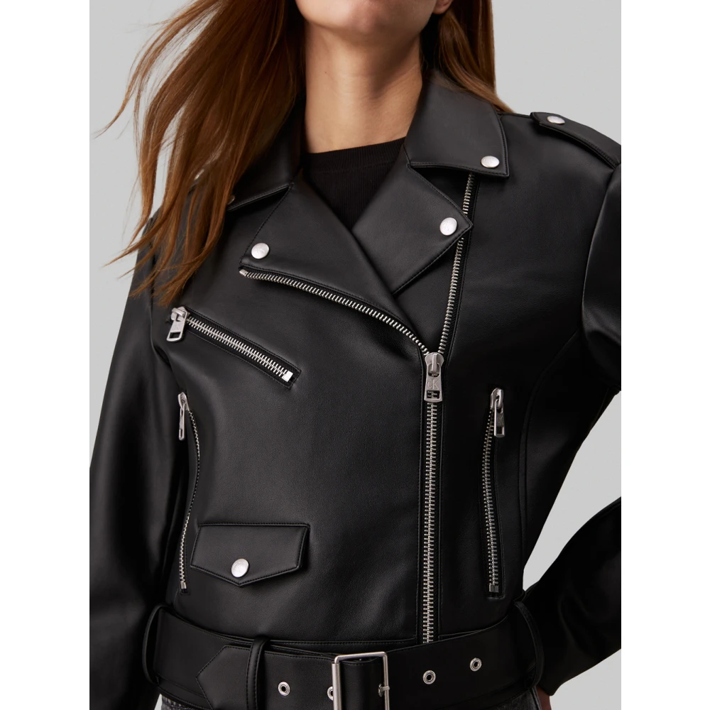 Calvin Klein Jeans Zwarte Biker Eco-Leren Jas Black Dames