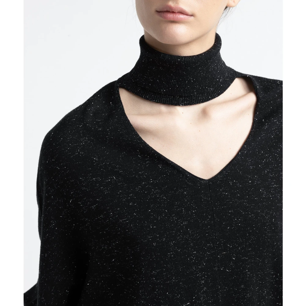 PESERICO Wol en viscose V-hals trui Black Dames