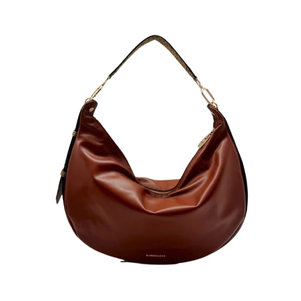 Borbonese Oyster Hobo Medium Napa Kalf Schoudertas Brown Dames