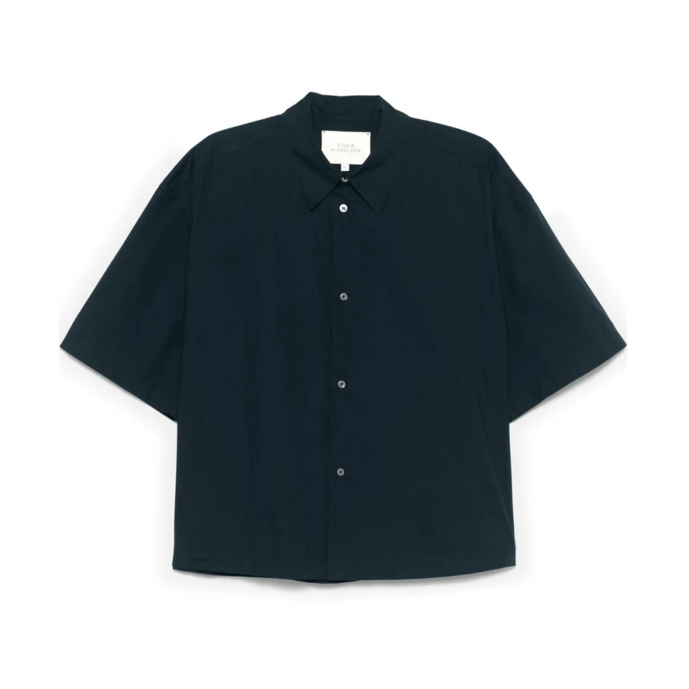 Studio Nicholson Blauwe Knoopshirt Korte Mouw Blue Heren