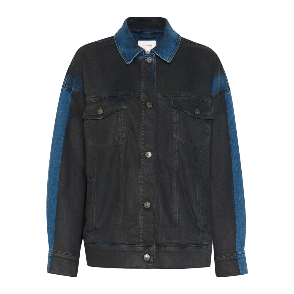 Gestuz Oversized Denim Jack Blauw Zwart Gewassen Black Dames