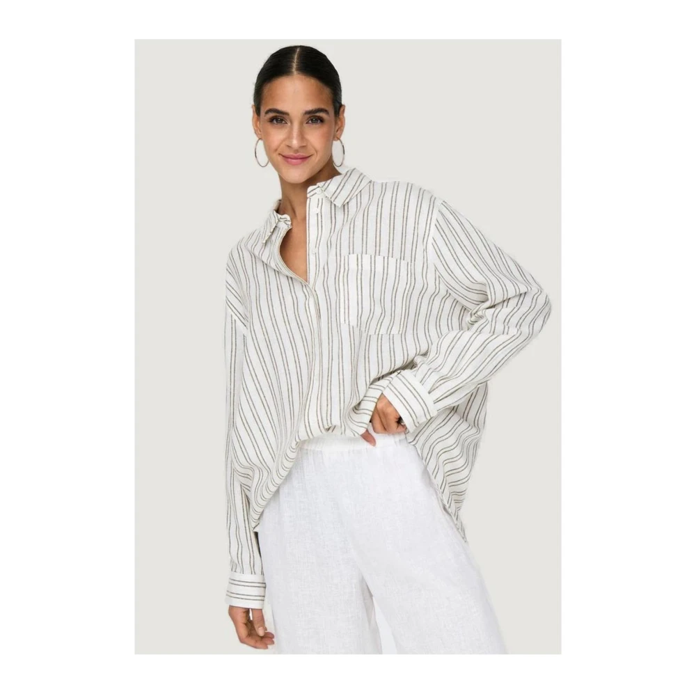 Only Gestreept lang mouw beige viscose shirt Beige Dames