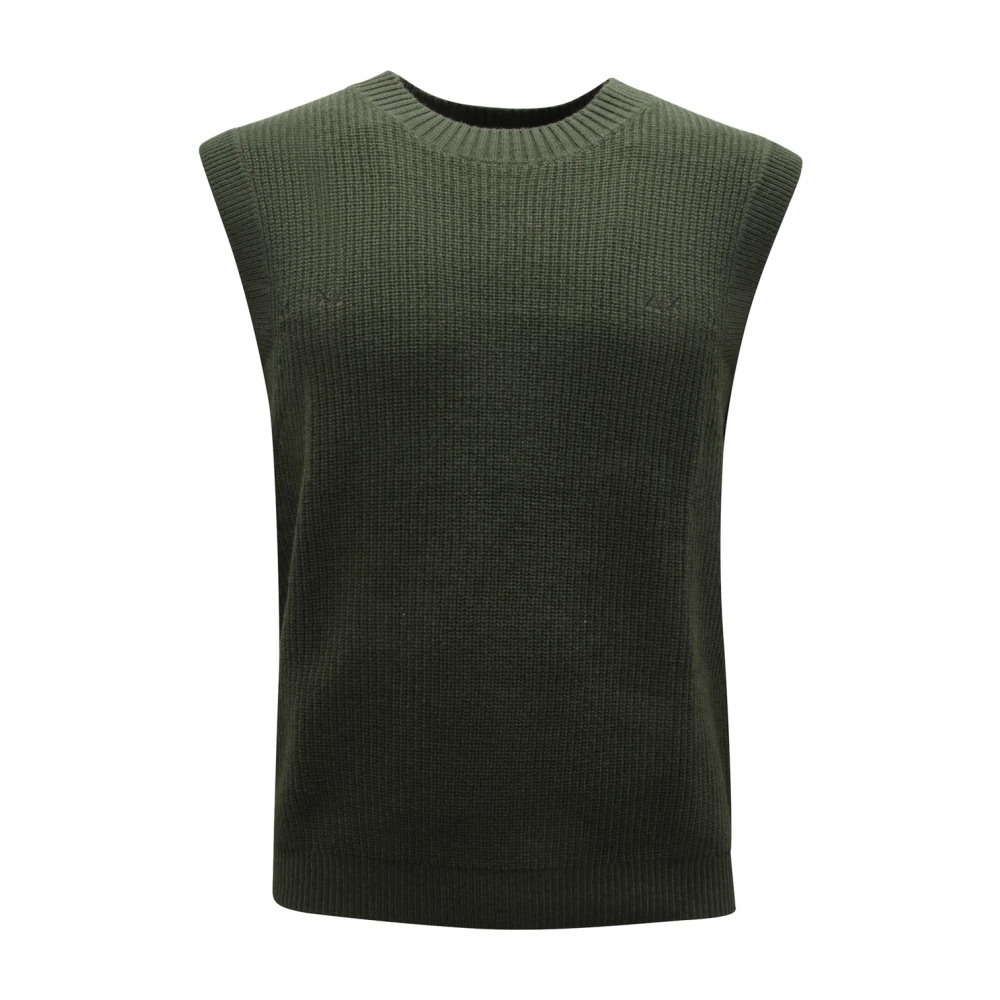 Sun68 Green Sleeveless Jumpers, Male, L, Gilet Big Knit