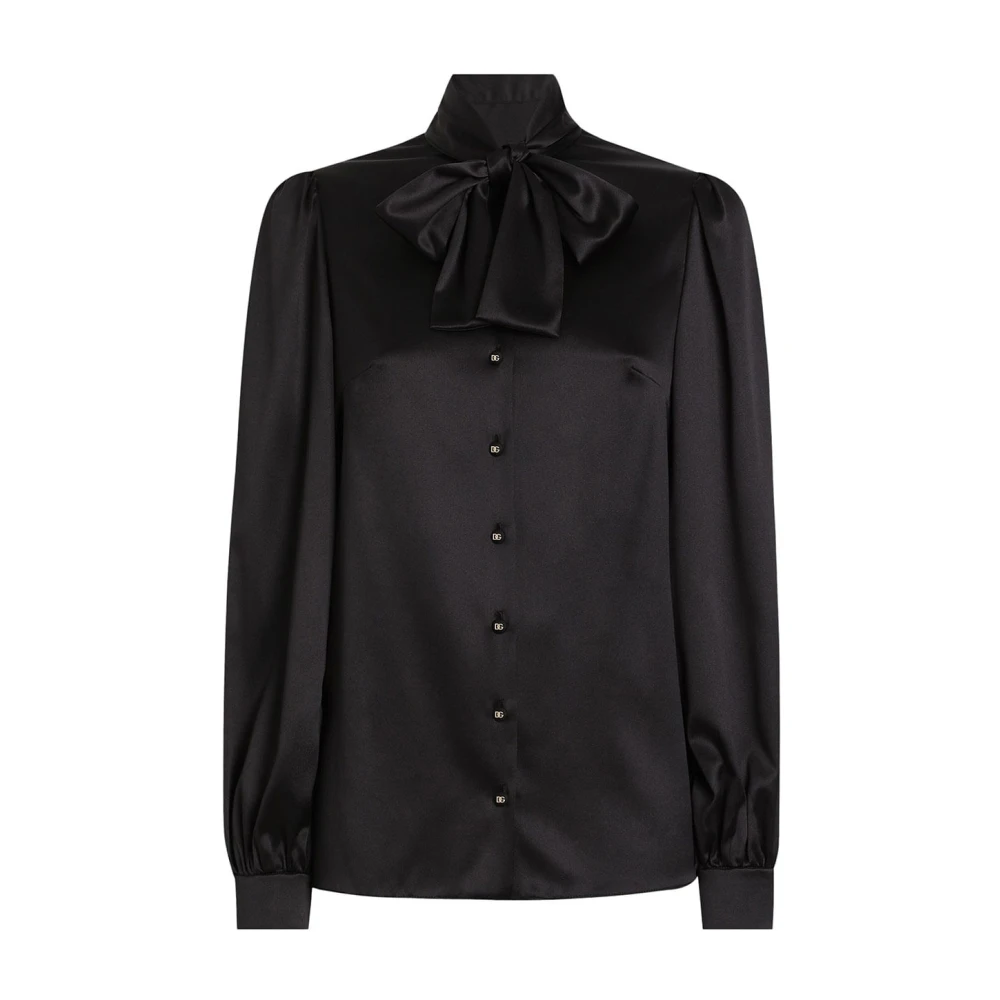 Dolce & Gabbana Donna Nero Camicia In Satin Con Fiocco