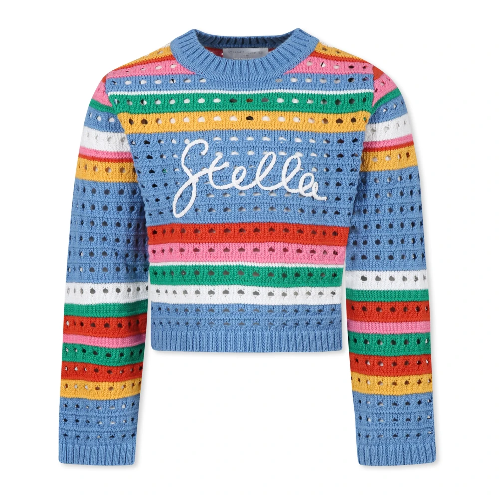 Stella Mccartney Unisex Kids Multicolor Knitwear,, Openwork Jumper With Embroidered Logo Size 6 Y