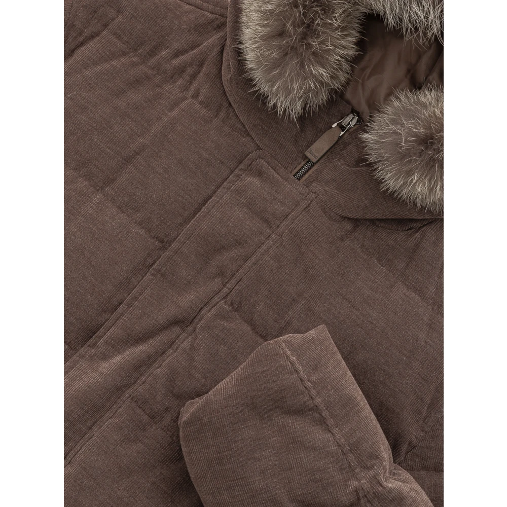 Herno Lange bomberjack met afneembare bontkraag Brown Heren
