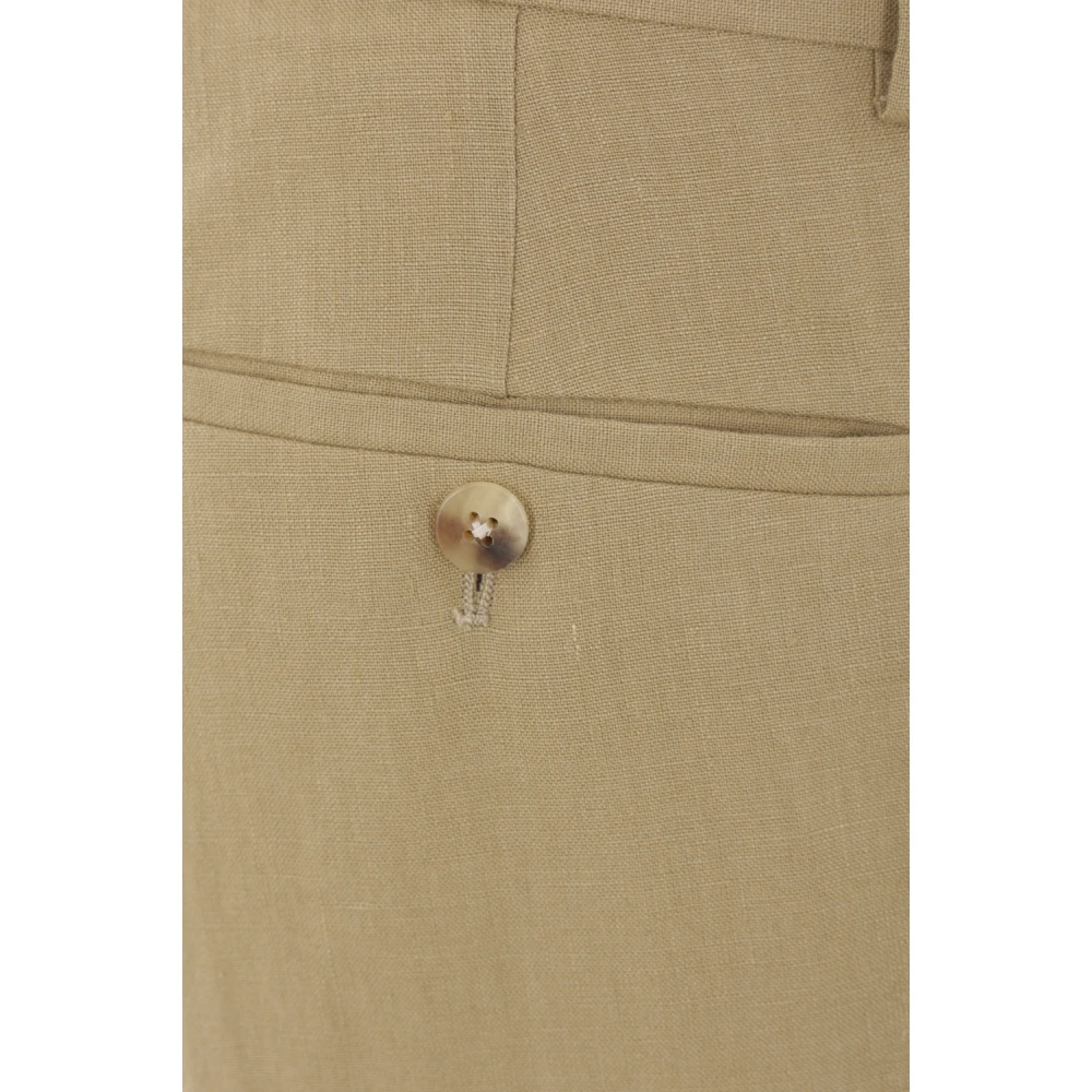 Caruso Beige Linnen Broek in Regular Fit Beige Heren