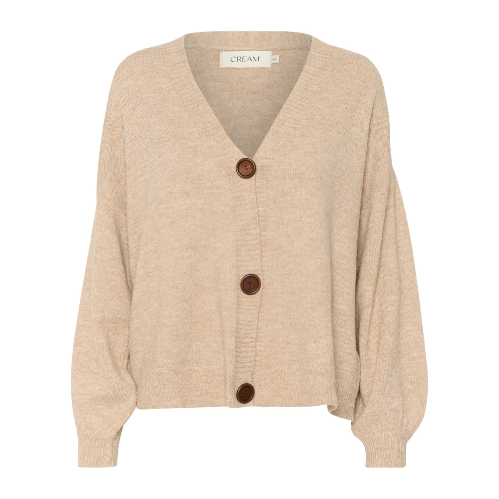 Cream Gebreide Vest met Pofmouwen Beige Dames
