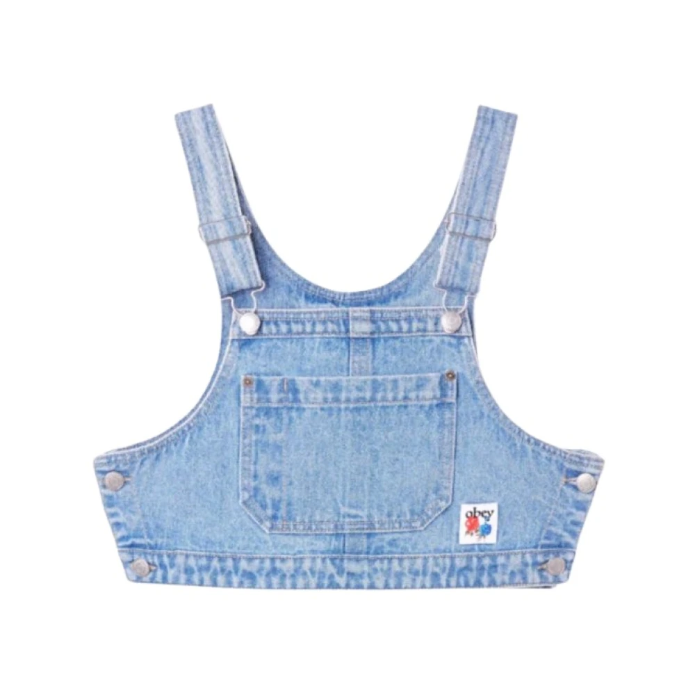 Obey Denim Overall Top Light Indigo Blue Dames