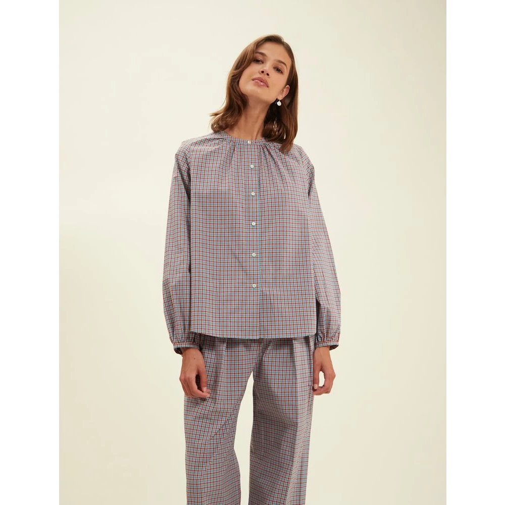Ines De La Fressange Paris Turquoise Geruite Blouse Rechte Pasvorm Multicolor Dames