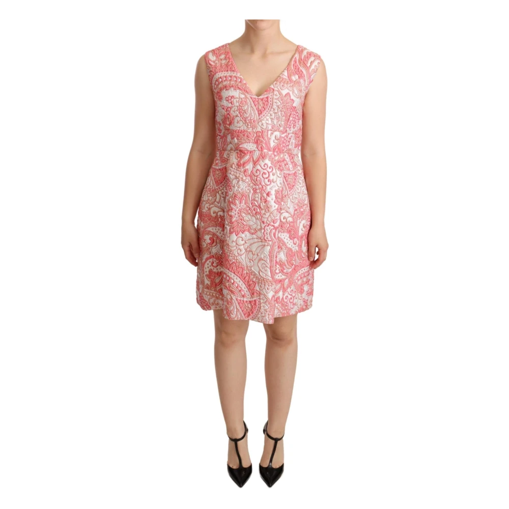 Rosa Blomster Jacquard Sheath Kjole