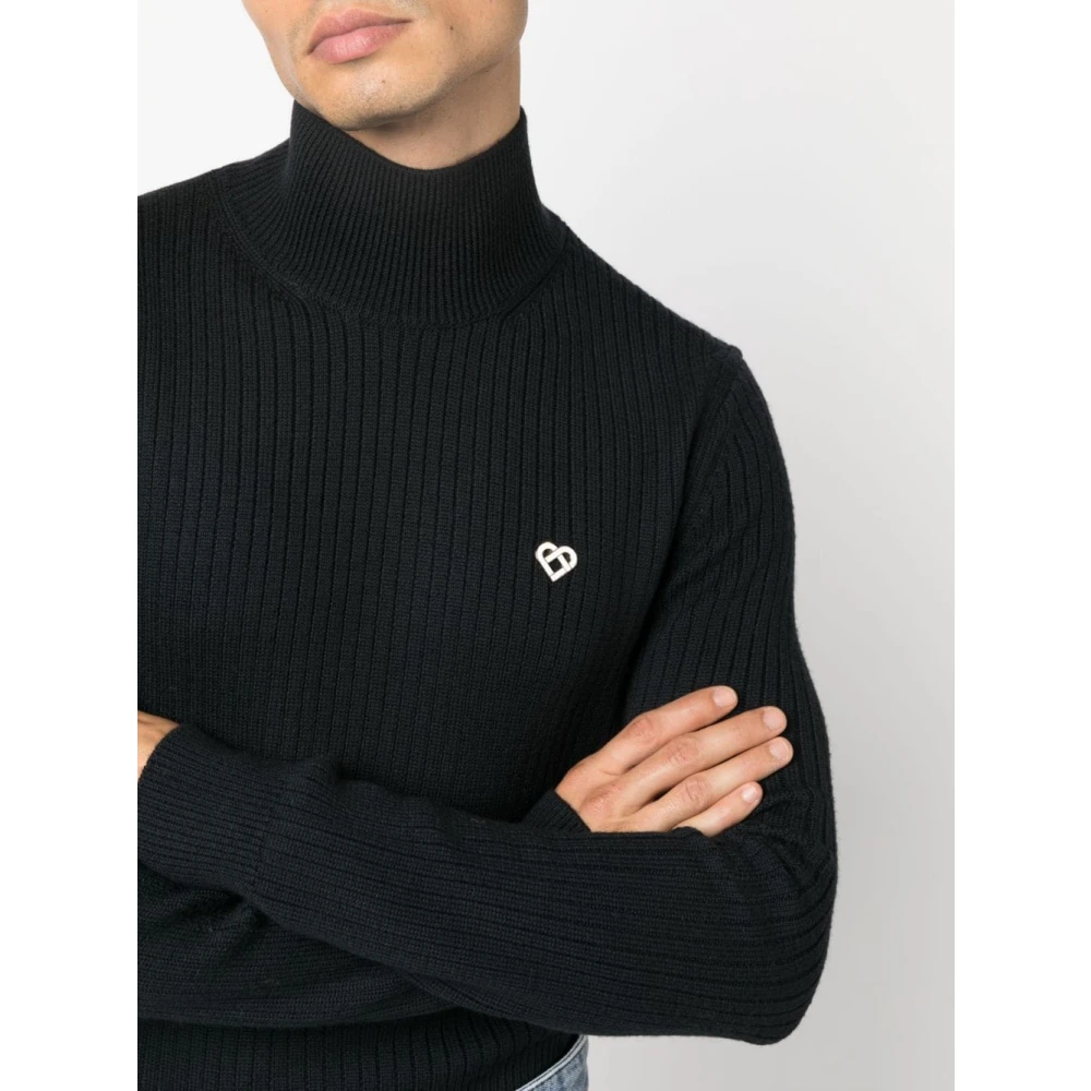 Casablanca Zwarte Ribgebreide Coltrui met Hoge Kraag Black Dames
