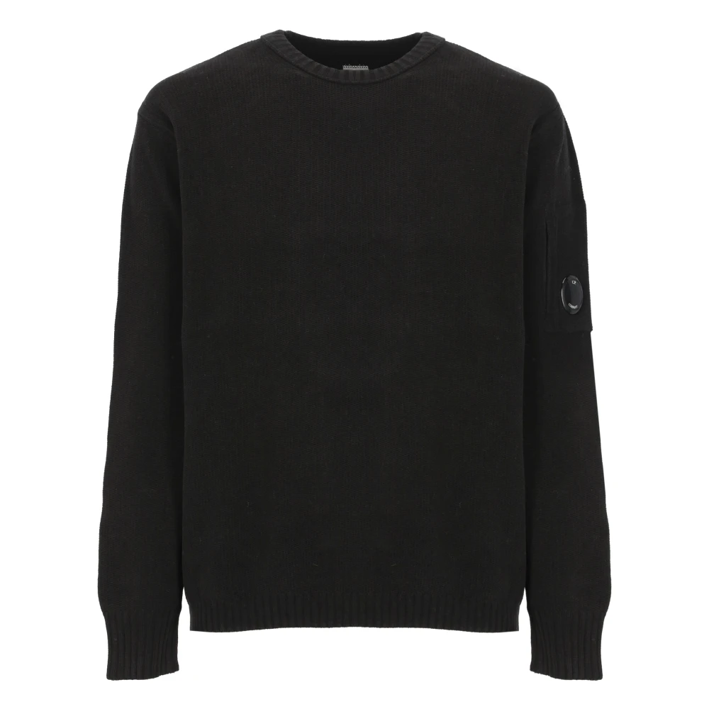 C.P. Company Zwarte Katoenen Trui met Logopatch Black Heren