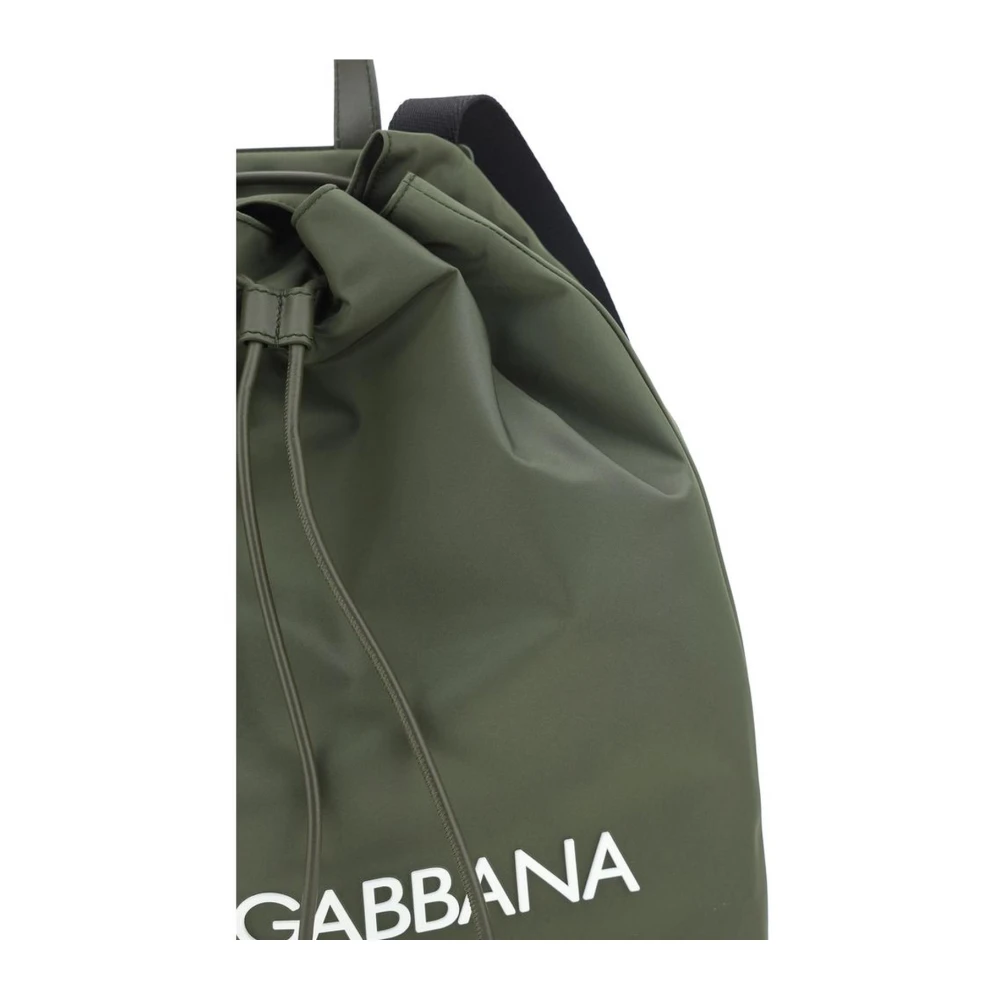 Dolce & Gabbana Leren Trekkoord Rugzak Green Heren