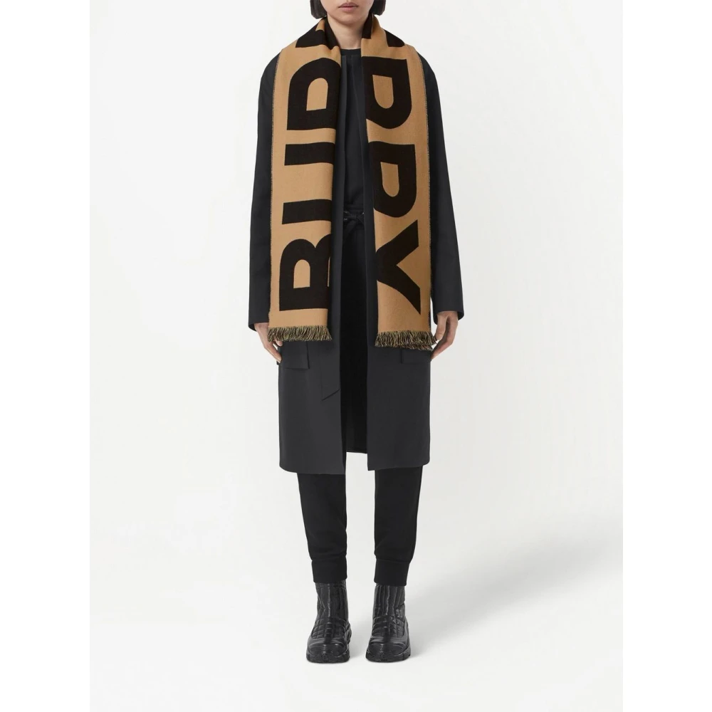 Burberry Logo Jacquard Wollen Sjaal Beige Heren