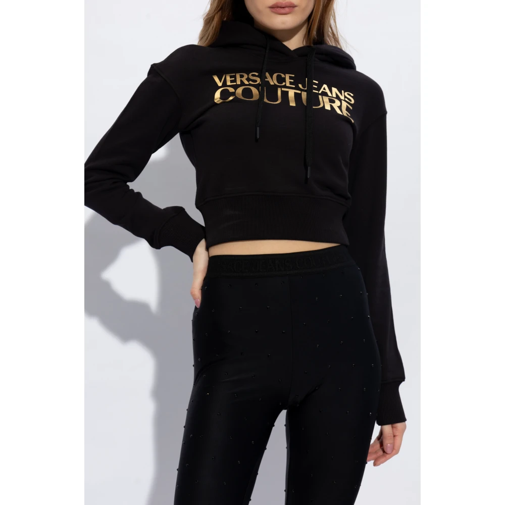 Versace Jeans Couture Cropped hoodie met logo Black Dames